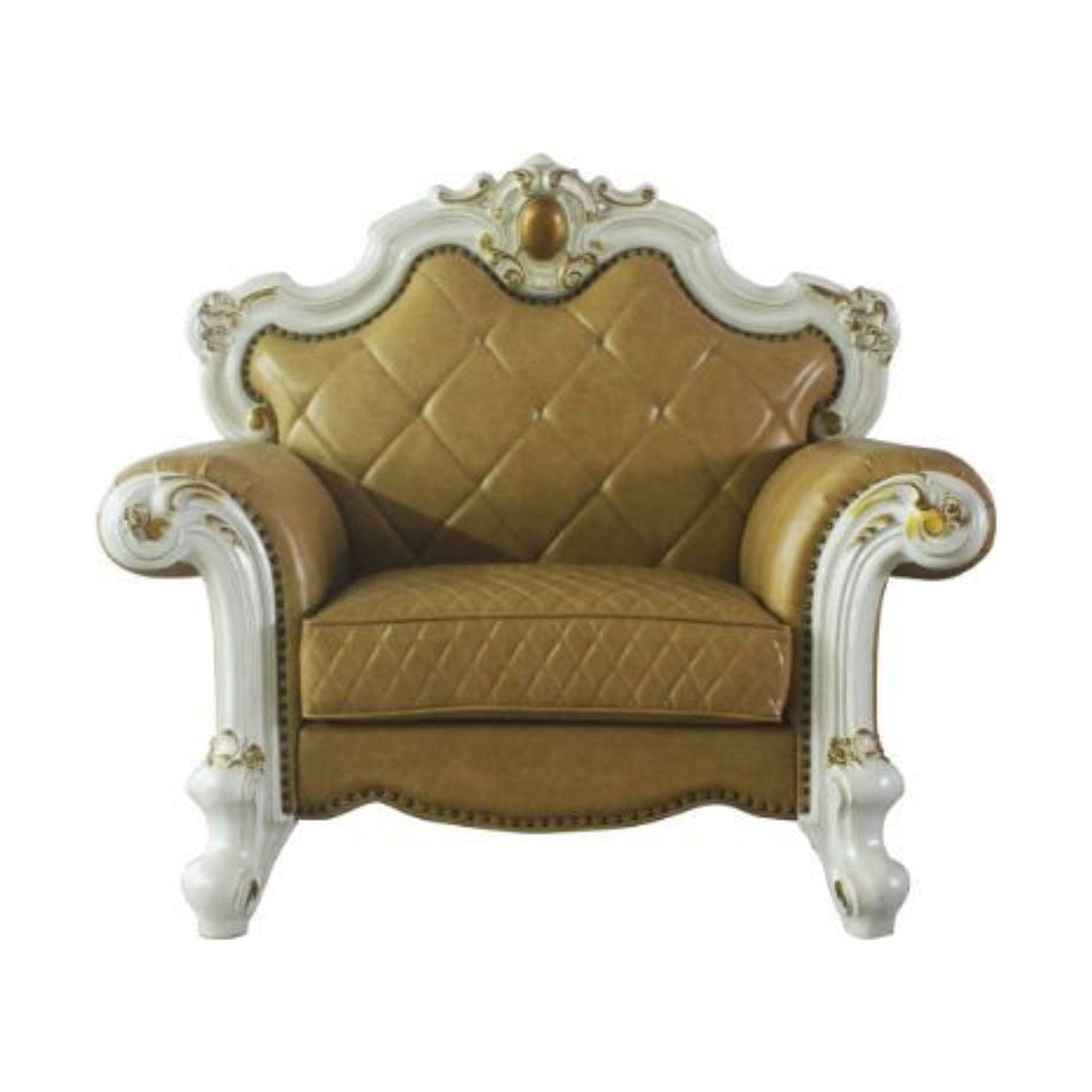 Antique Pearl Butterscotch 60" Handcrafted Faux Leather Accent Chair