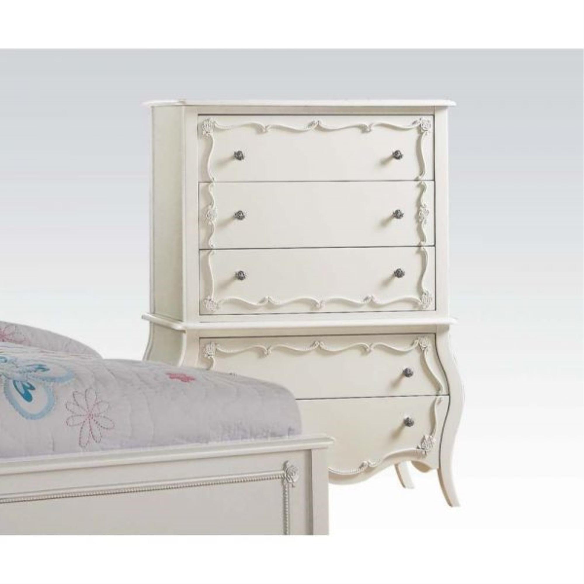 Edalene 37" Decorative Storage Drawers Pearl White - Acme Furniture: Clear Rosette Knobs, Floral Felt-Lined, Nickel Rose Hardware