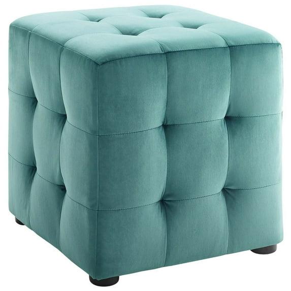 Contour Cube Velvet Ottoman Teal - Modway: Modern Square Footstool, No Assembly, Wood Frame
