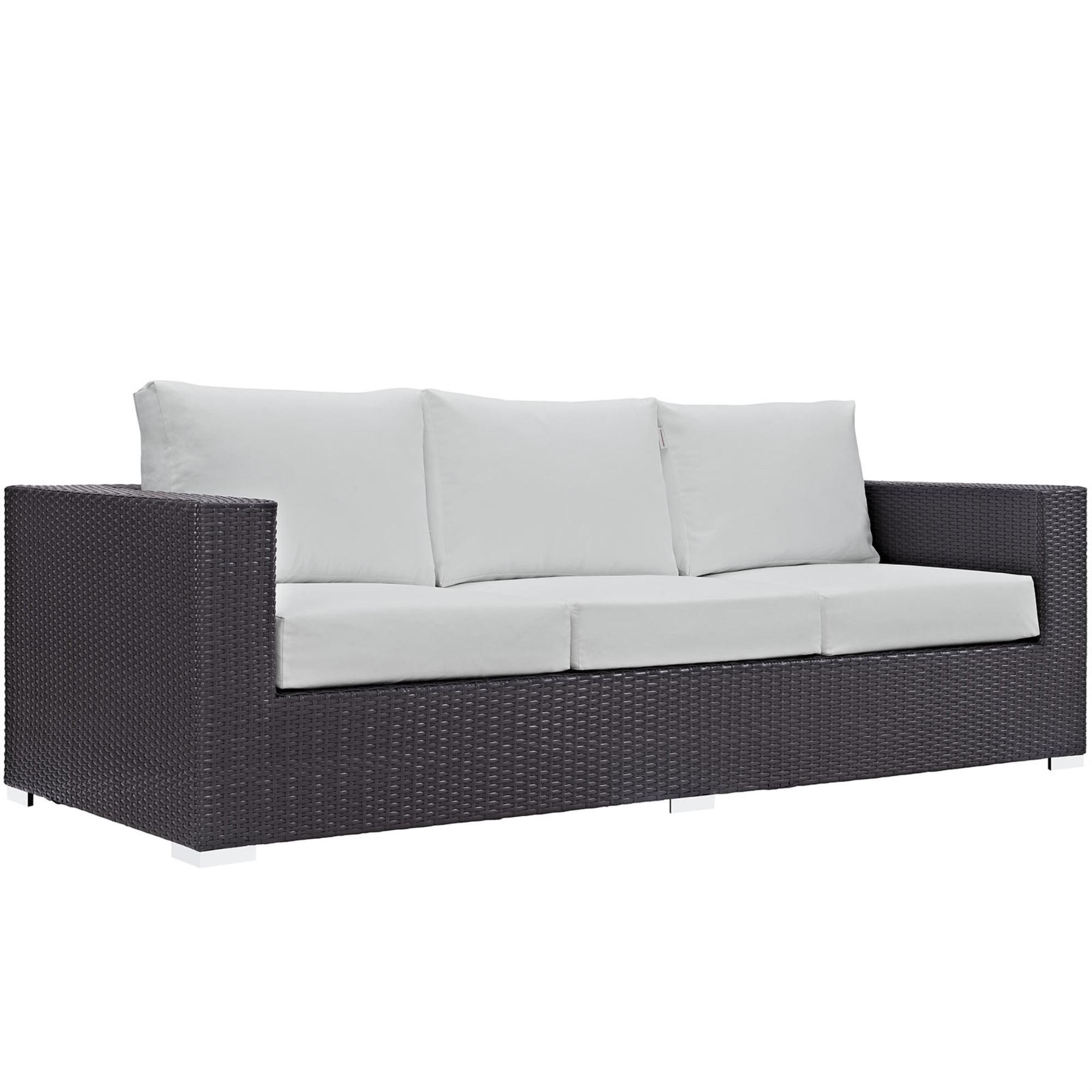 Espresso White Wicker Rattan Three-Seat Outdoor Sectional Sofa