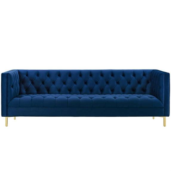Modway Delight Tufted Button Performance Velvet Stainless Steel Sofa in Navy