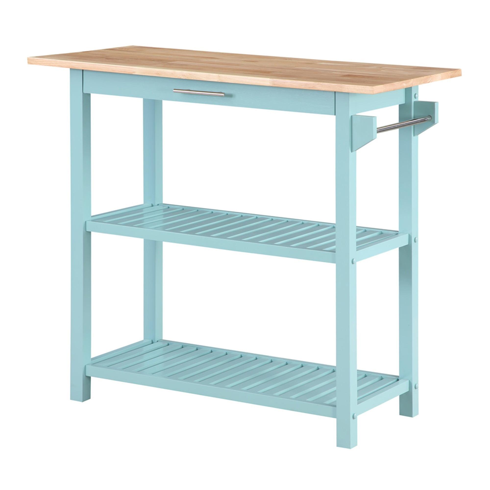 Designs2Go Sea Foam Blue 3-Tier Butcher Block Kitchen Island