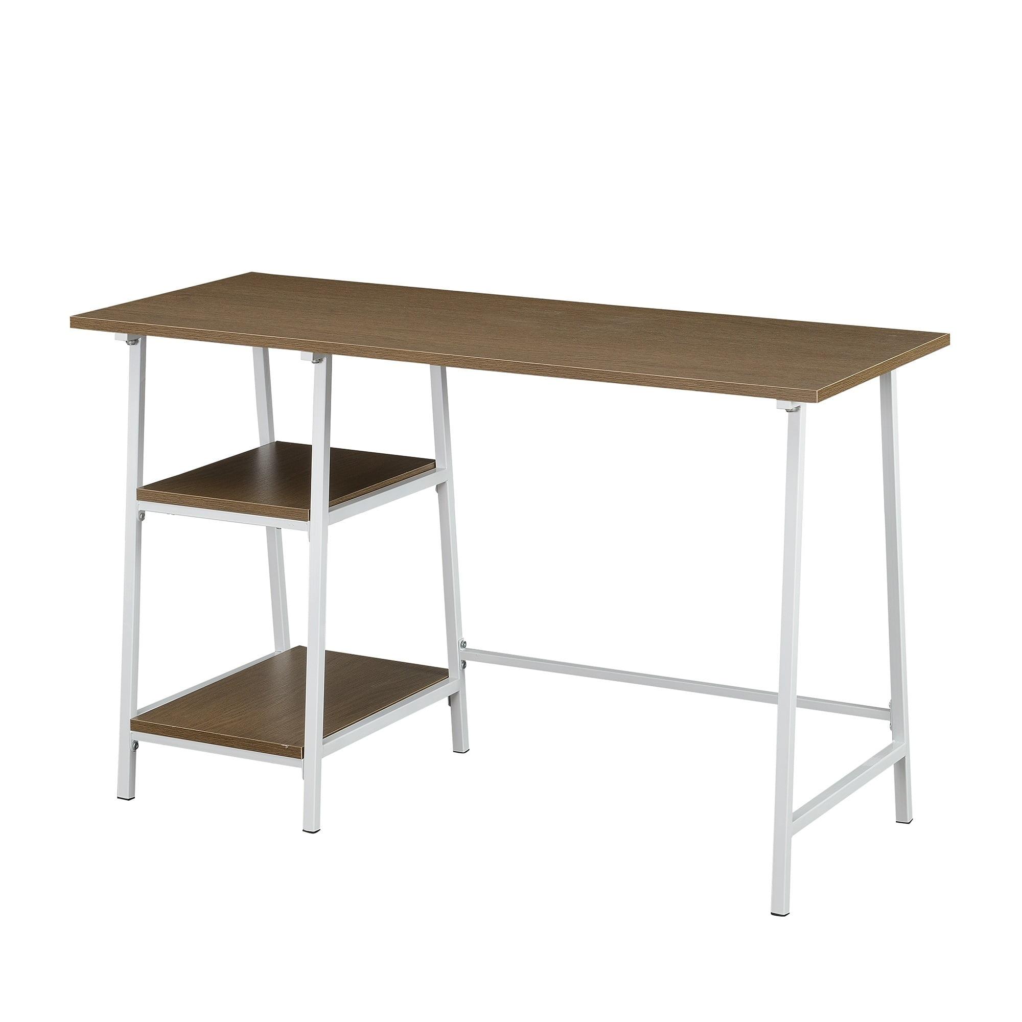 White and Brown Wood Metal Desk with Removable Shelves