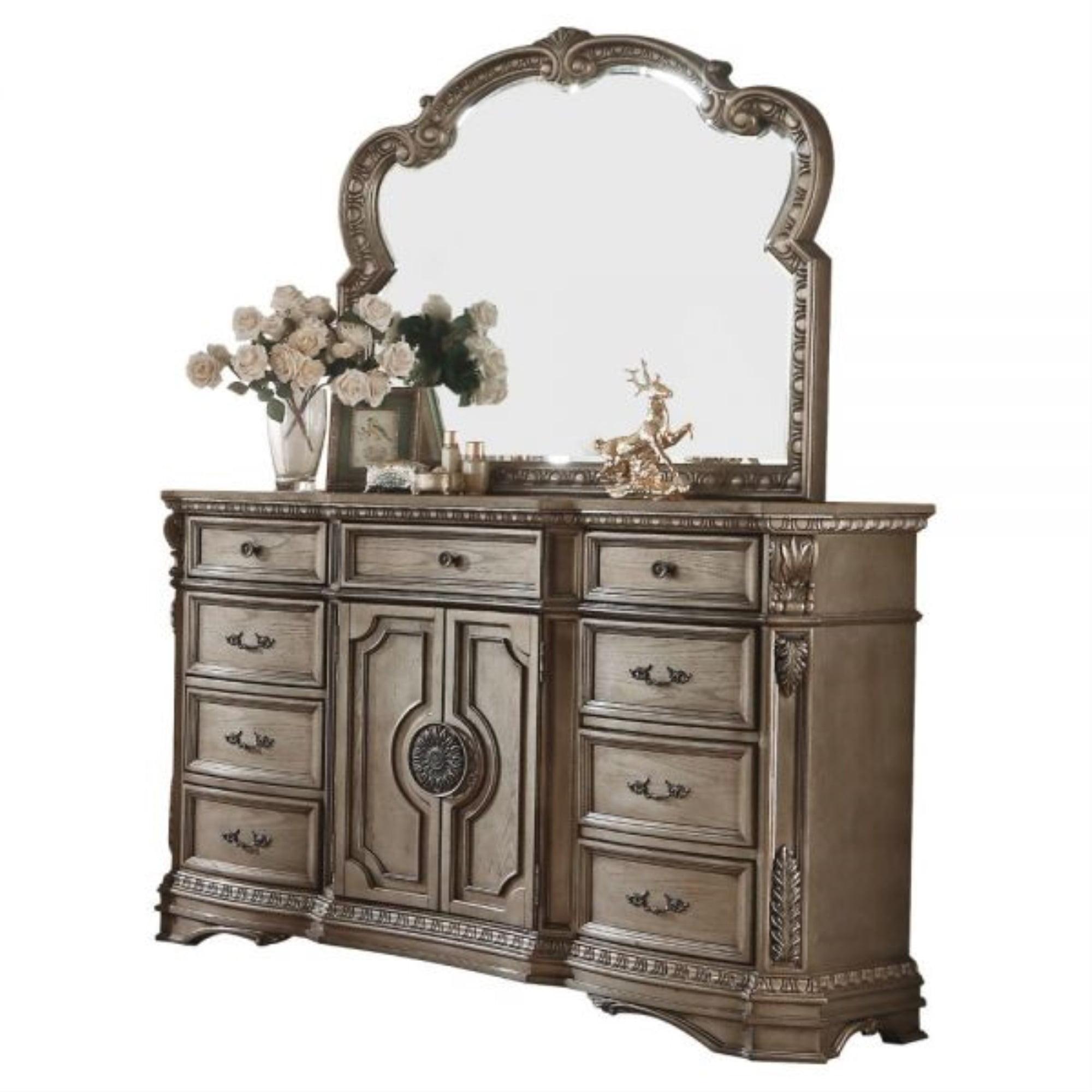 ACME Northville Wooden 9 Drawer Dresser in Antique Silver