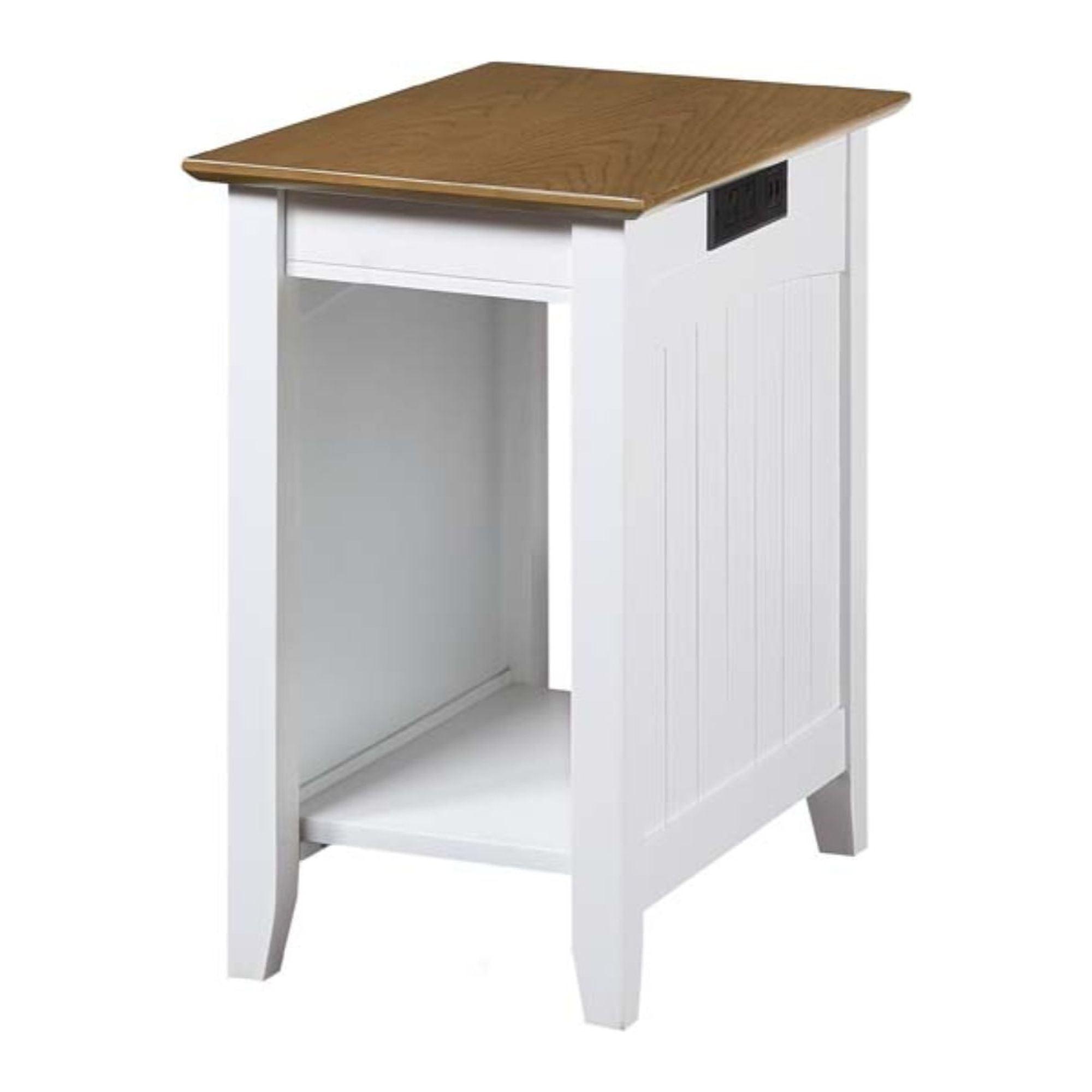 White Medium Wood Rectangular End Table with Charging Station