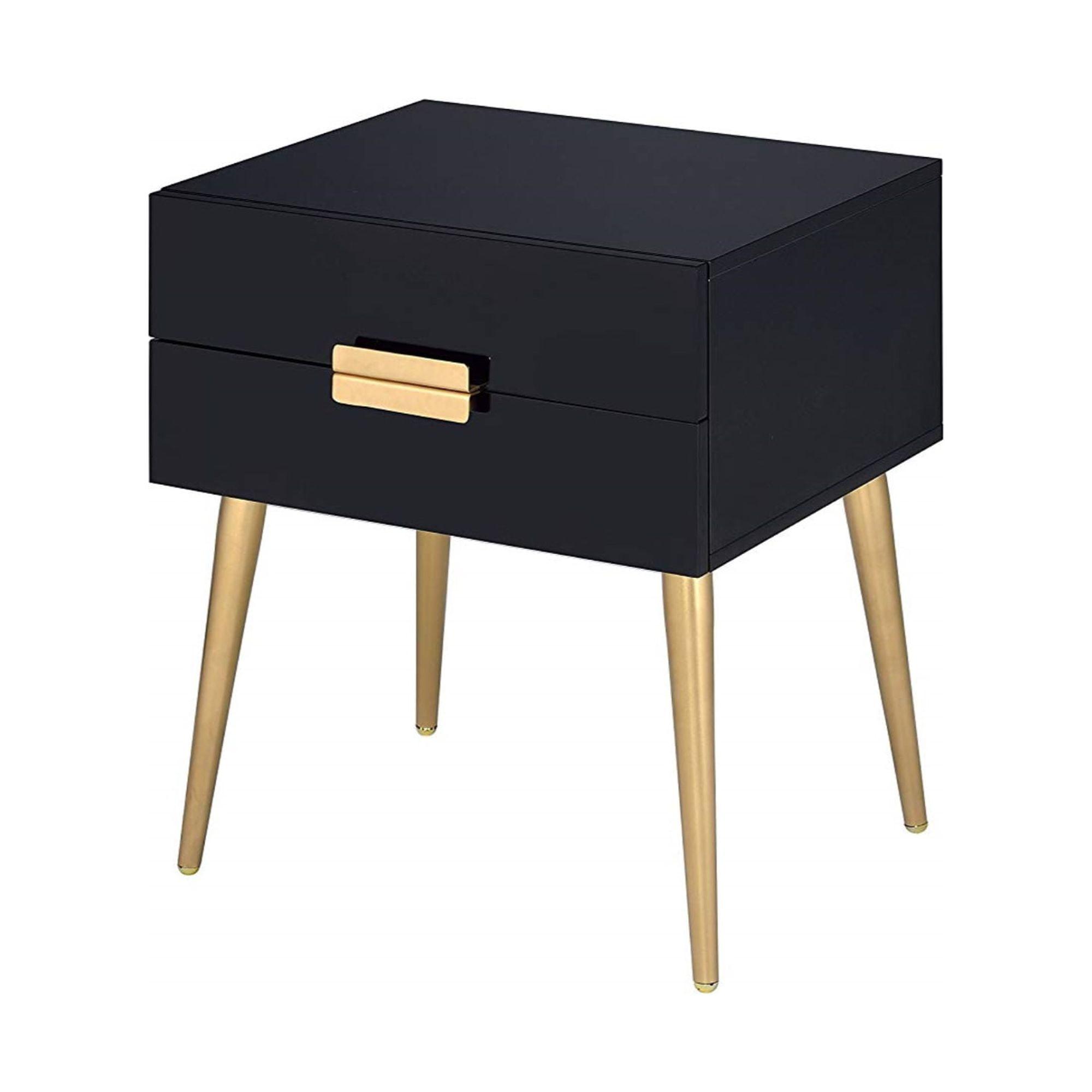 Retro Chic Black & Gold Square End Table with Storage