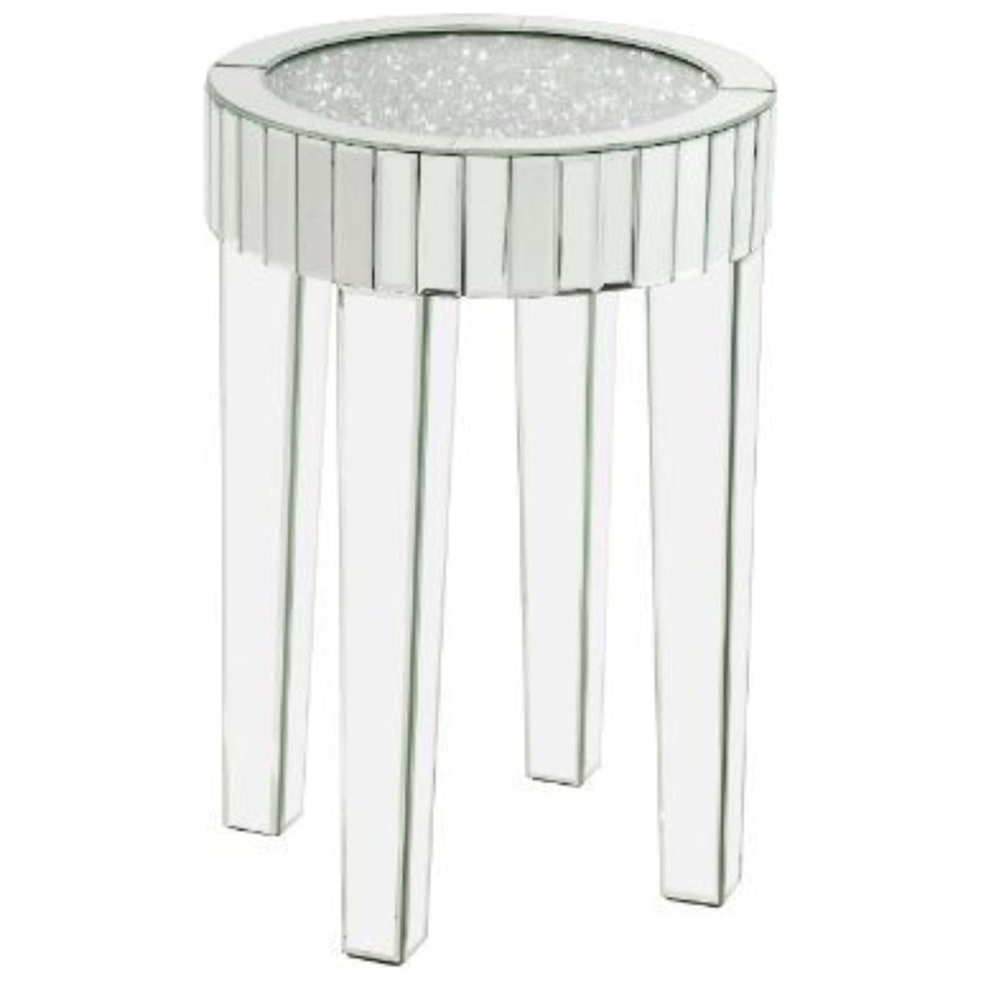 33" Round Mirrored & Faux Diamond Wood End Table