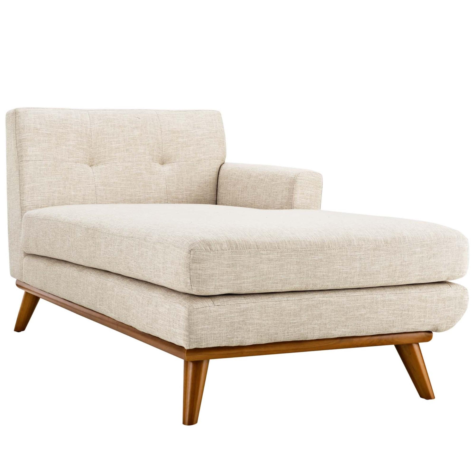 Engage Beige Right-Facing Plush Chaise with Tufted Buttons