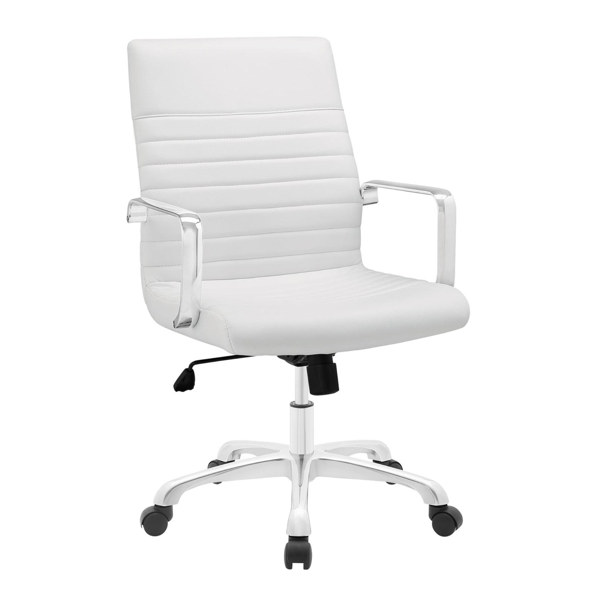 White Ergonomic Vinyl Swivel Office Chair with Fixed Arms