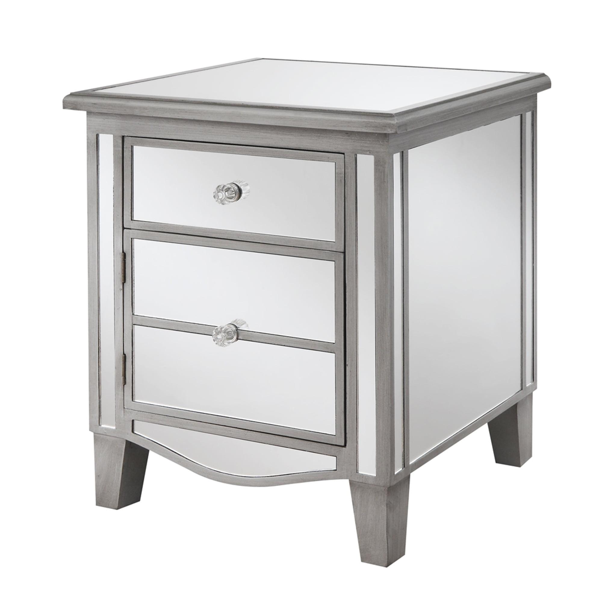 Gold Coast Park Lane Mirrored 1 Drawer End Table with Storage Cabinet, Antique Silver/Mirror