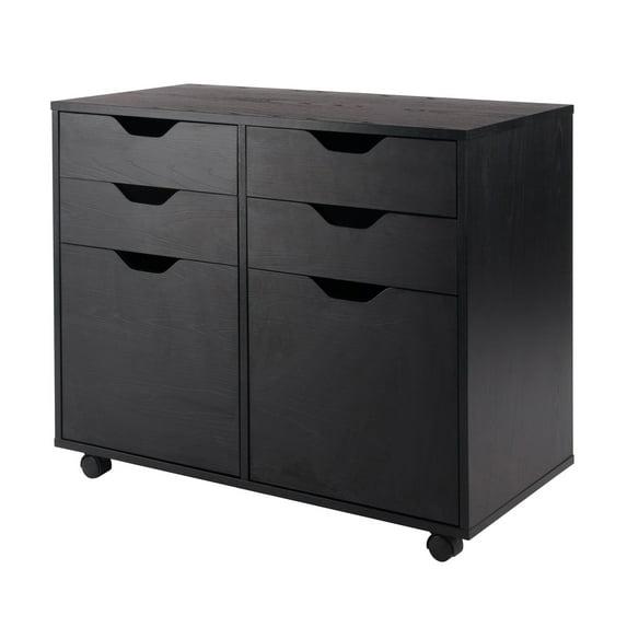 Halifax 2 Sections Mobile Storage Cabinet Black - Winsome: Wheeled Organizer with Locking Casters