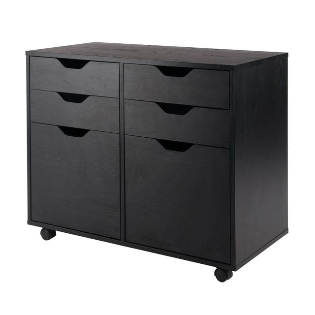 Halifax 2 Sections Mobile Storage Cabinet Black - Winsome: Wheeled Organizer with Locking Casters