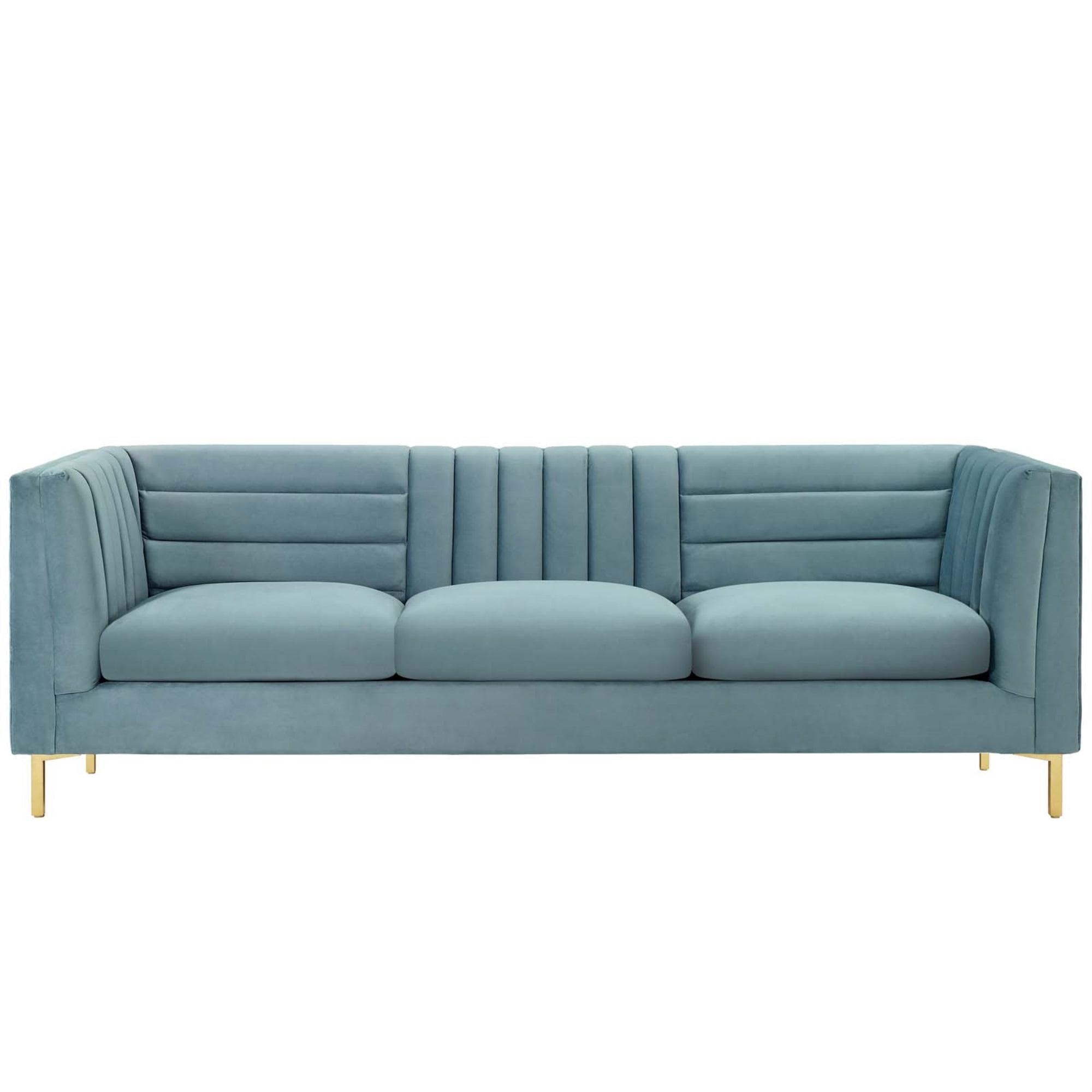 Modway Ingenuity Channel Tufted Performance Velvet Sofa in Light Blue