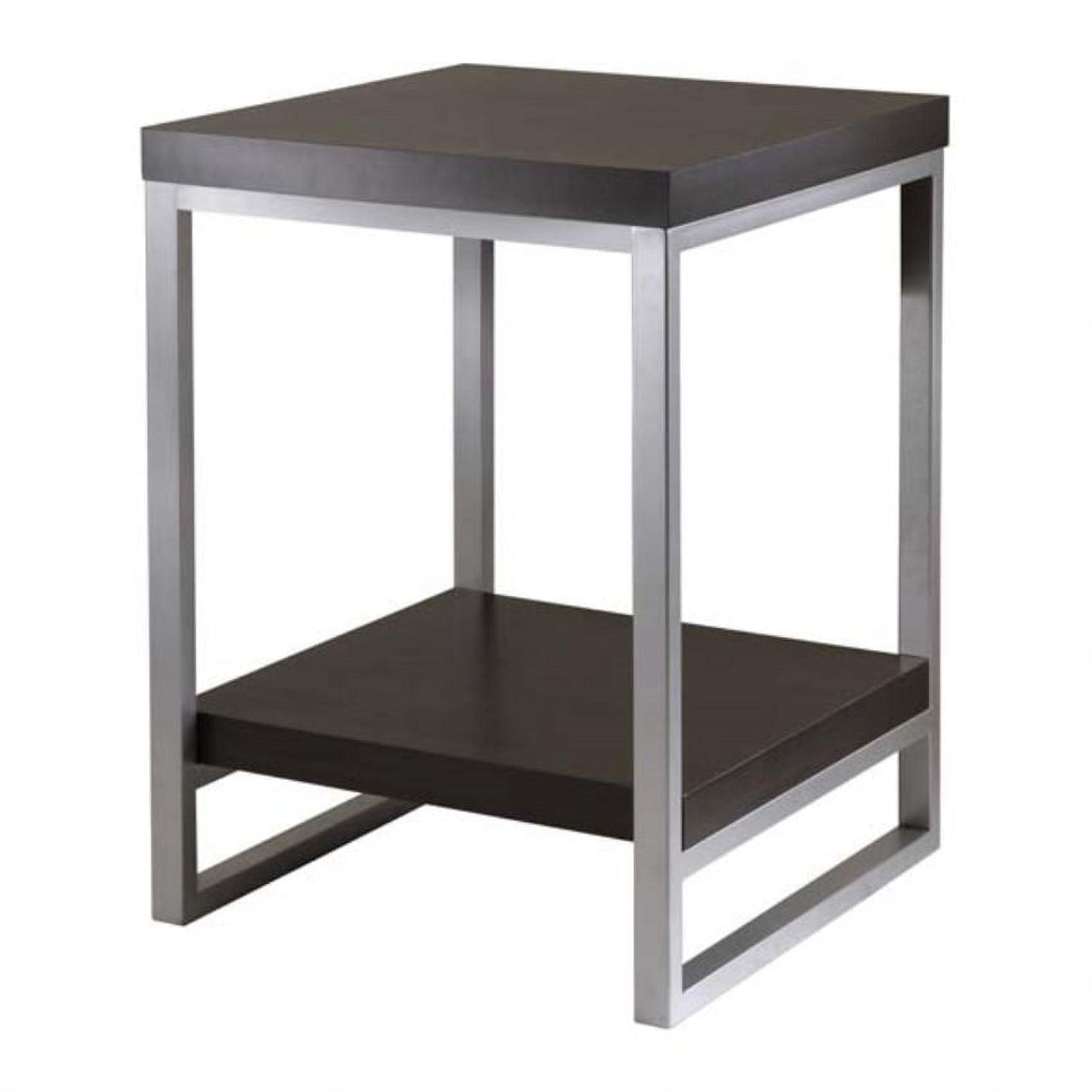 Transitional Dark Brown Square End Table with Steel Frame