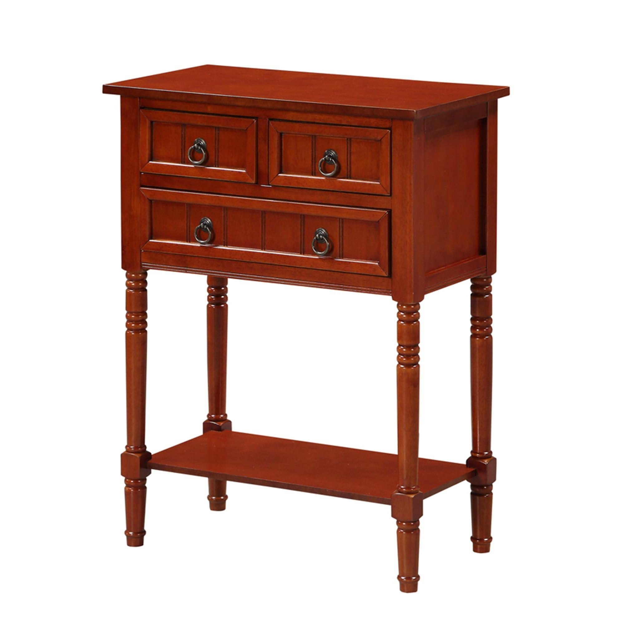 Elegant Cherry Wood Rectangular Hall Table with Storage Shelf and 3 Drawers