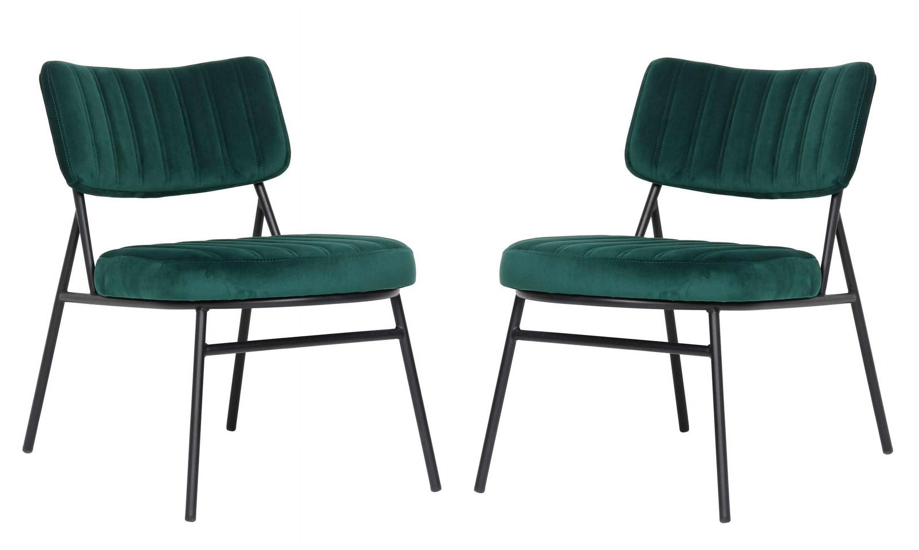 Emerald Green Velvet Accent Chairs with Metal Frame, Set of 2