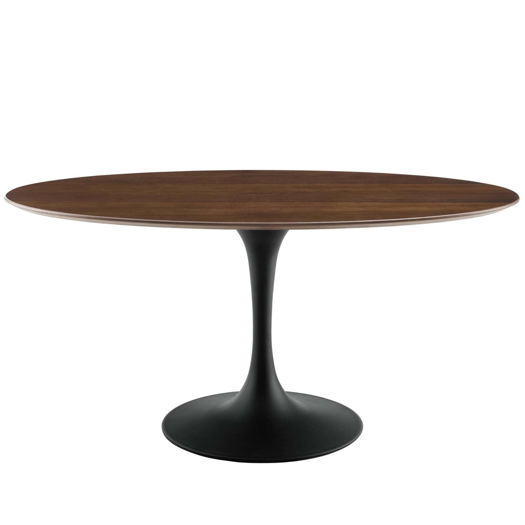 60" Oval Walnut Veneer Dining Table with Black Metal Base