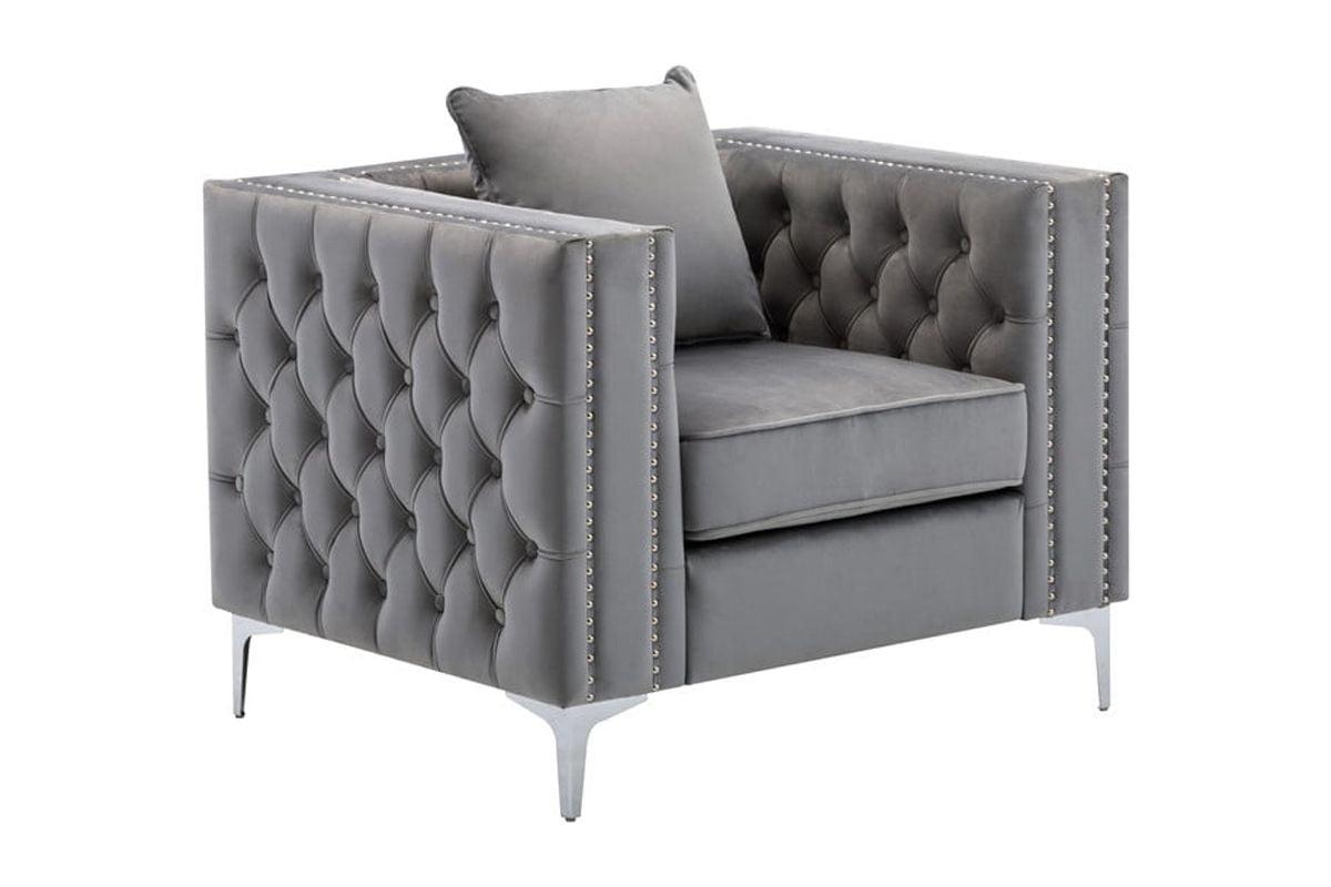 Gray Velvet Handcrafted Tufted Accent Chair