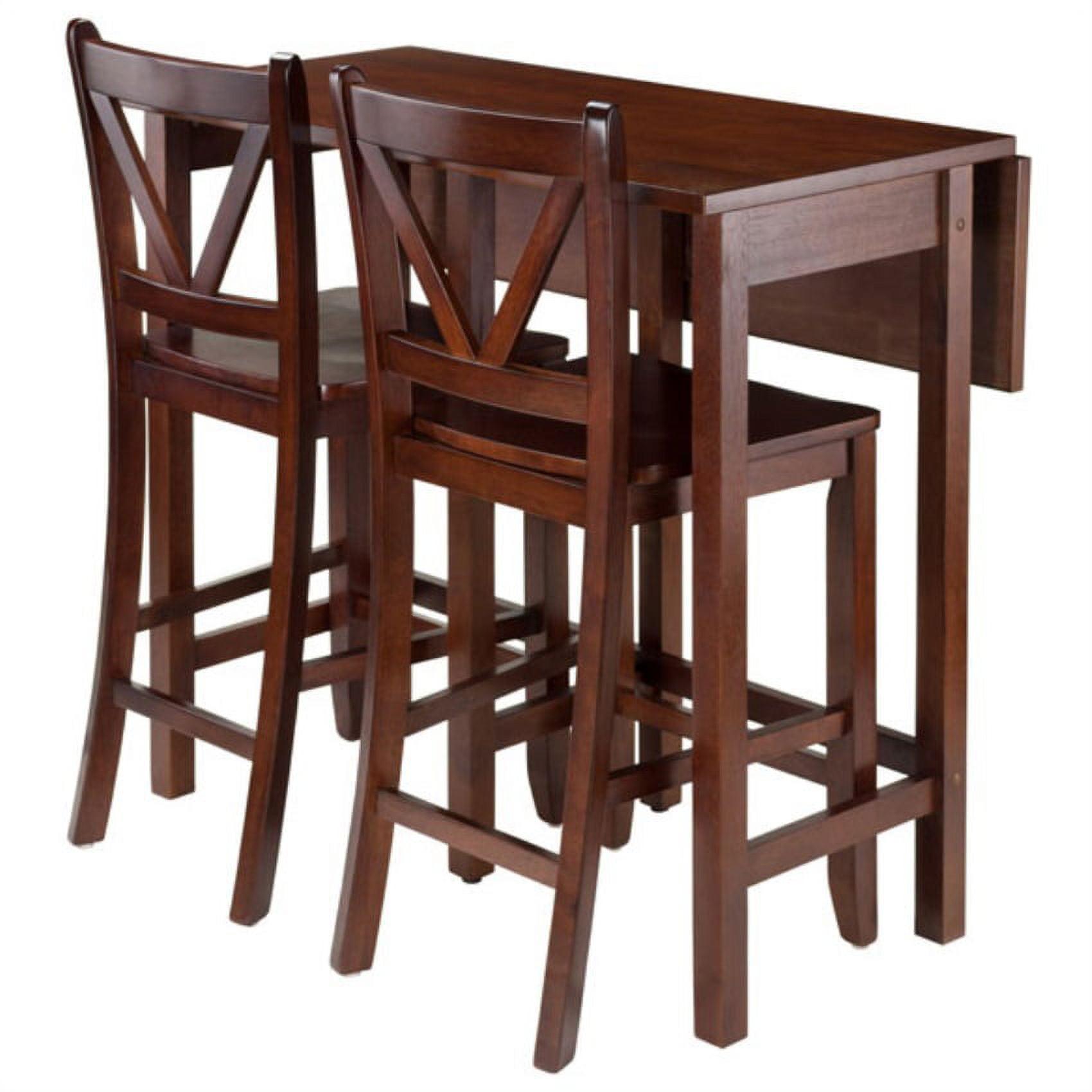 Winsome 3pc Lynnwood Set Drop Leaf Counter Height Dining Sets with Counter Stools Wood/Walnut: Mid-Century Modern, 4-Seat Pub Table Set