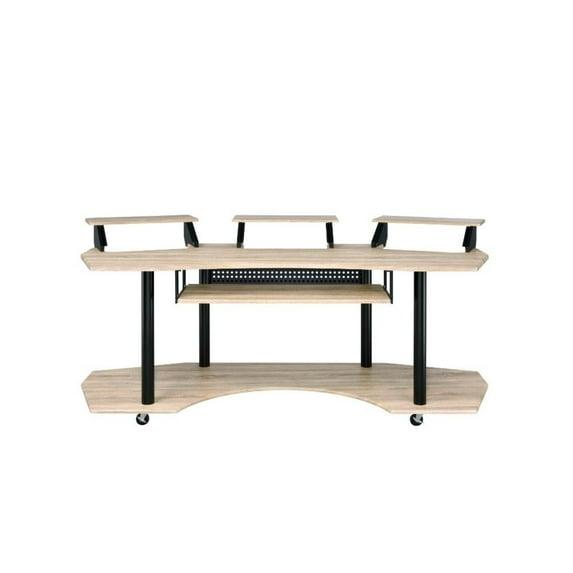 Acme Furniture Eleazar 3 Stands Computer Desk Natural Oak: Metal Frame, Veneer Surface, Hutch Storage