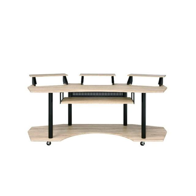 Acme Furniture Eleazar 3 Stands Computer Desk Natural Oak: Metal Frame, Veneer Surface, Hutch Storage