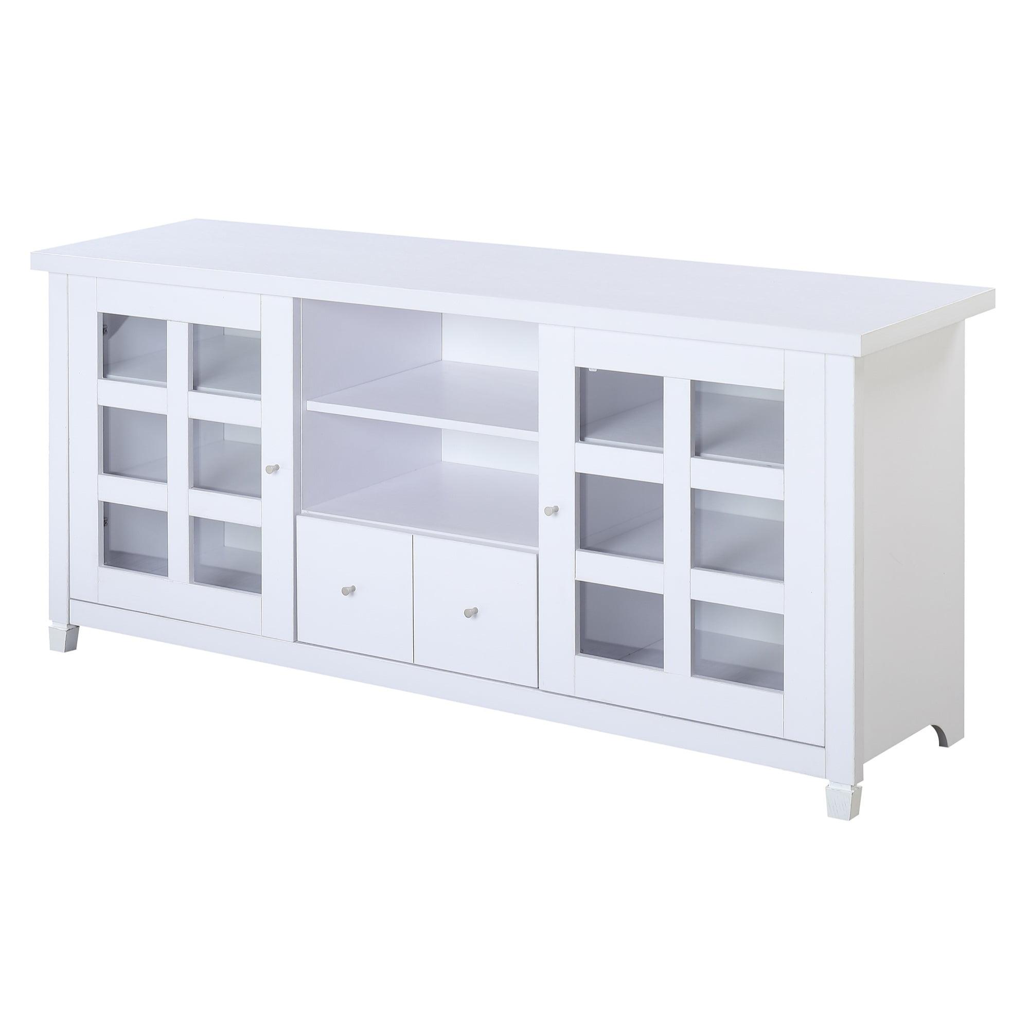 White 60 Inch TV Stand with Storage Cabinets and Shelves