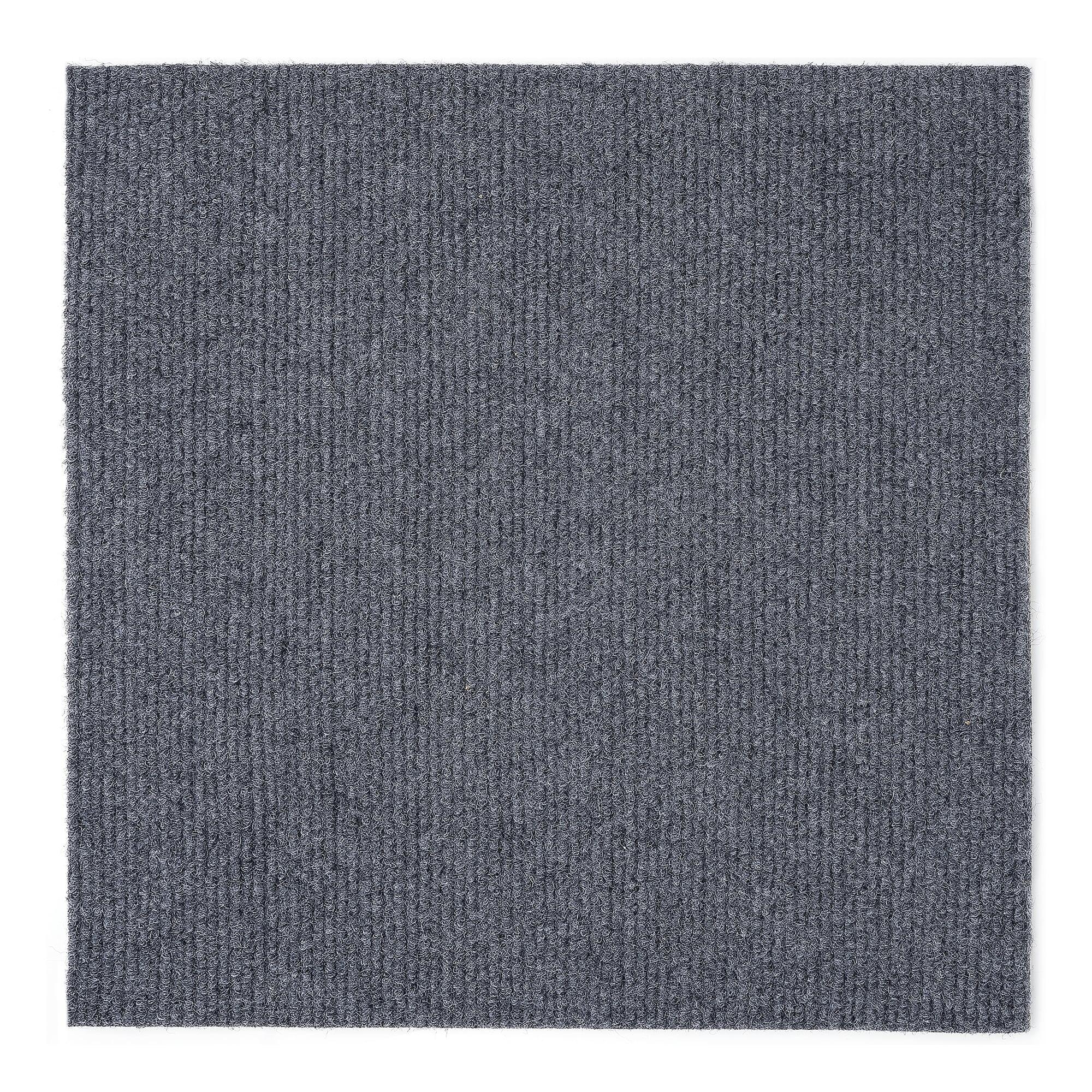 Smoky Gray Ribbed Self-Adhesive Carpet Floor Tiles 12-Pack