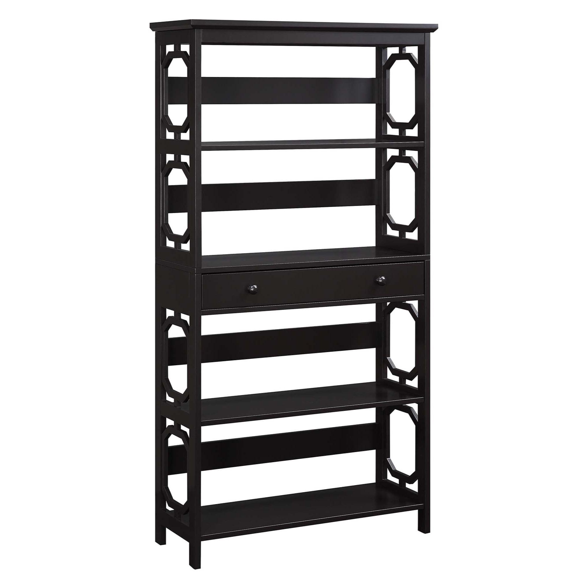 Omega Espresso 5-Tier Bookcase with Concealed Drawer