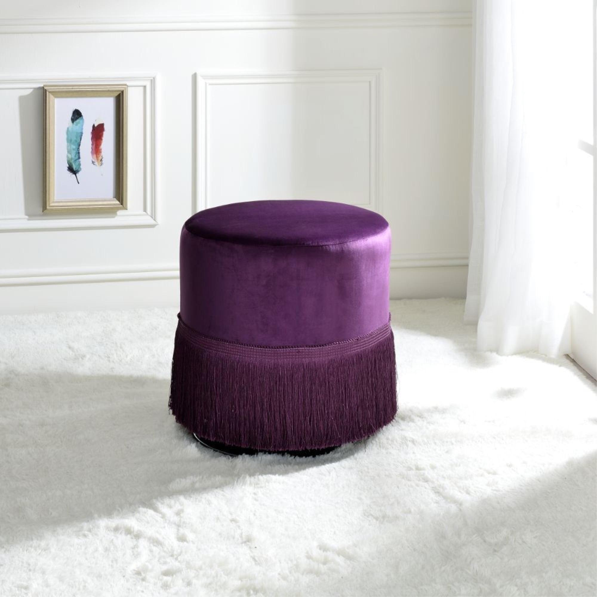 17" Clivia Velvet Ottoman Midnight Blue - Acme Furniture: Cylindrical, Fringe Base, No Assembly