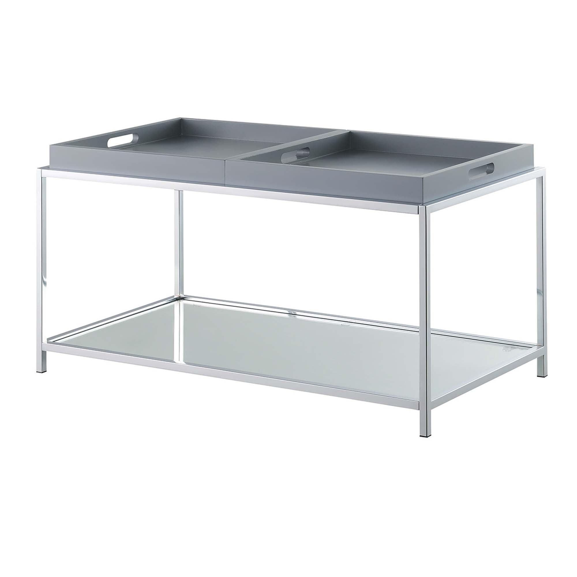 Palm Beach Gray Glass and Chrome Coffee Table with Trays