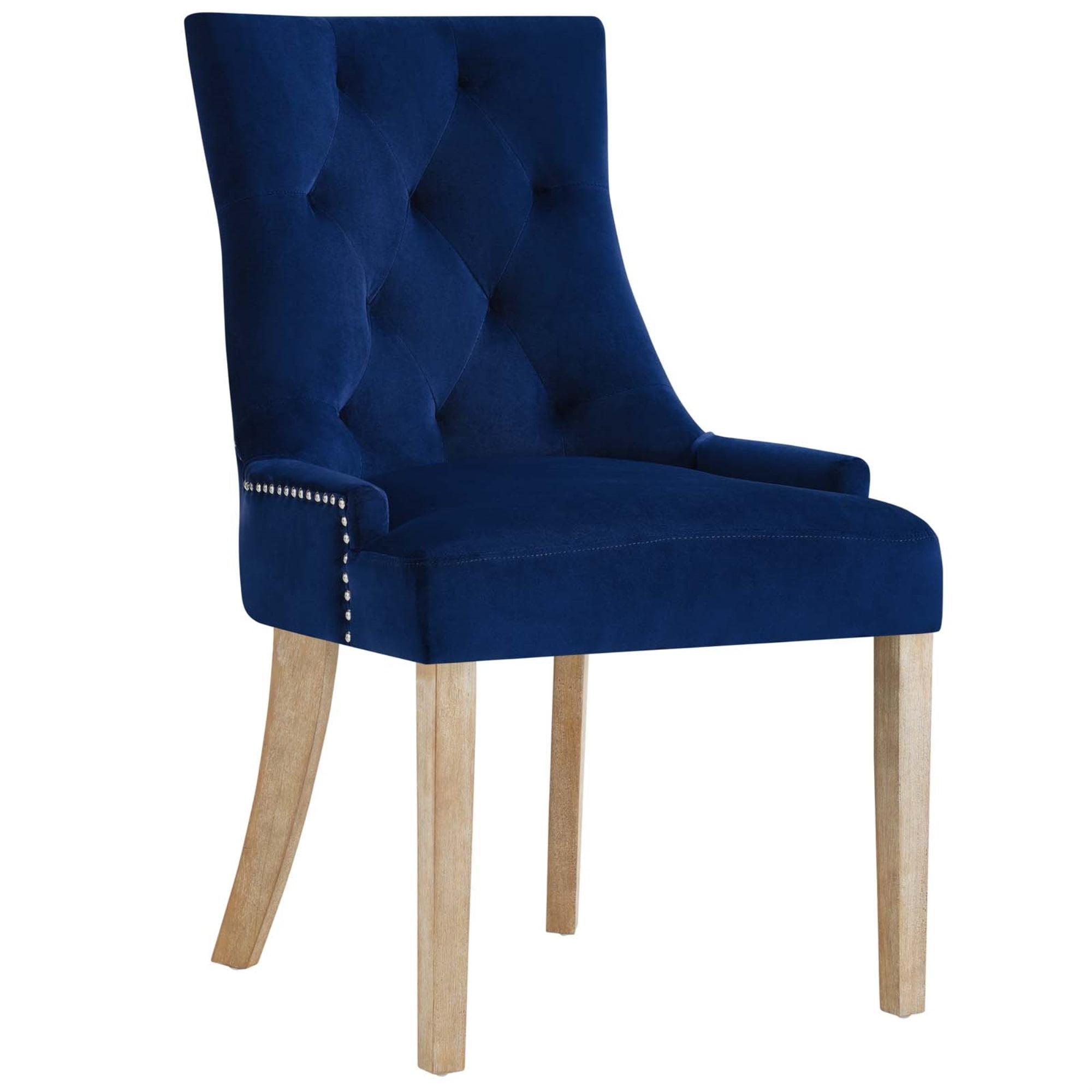 Navy Velvet Upholstered Parsons Side Chair with Wood Legs