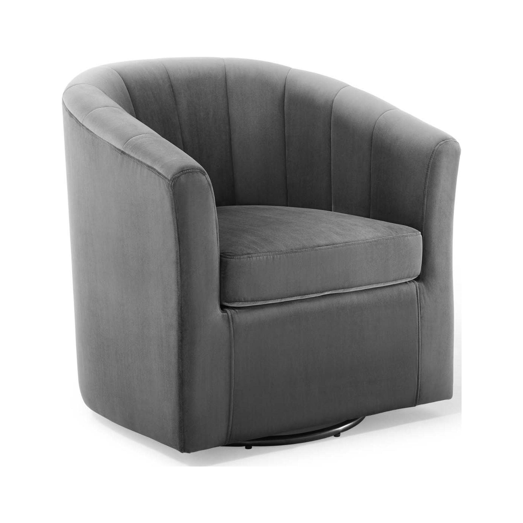 Charcoal Velvet Channel Tufted Swivel Barrel Chair