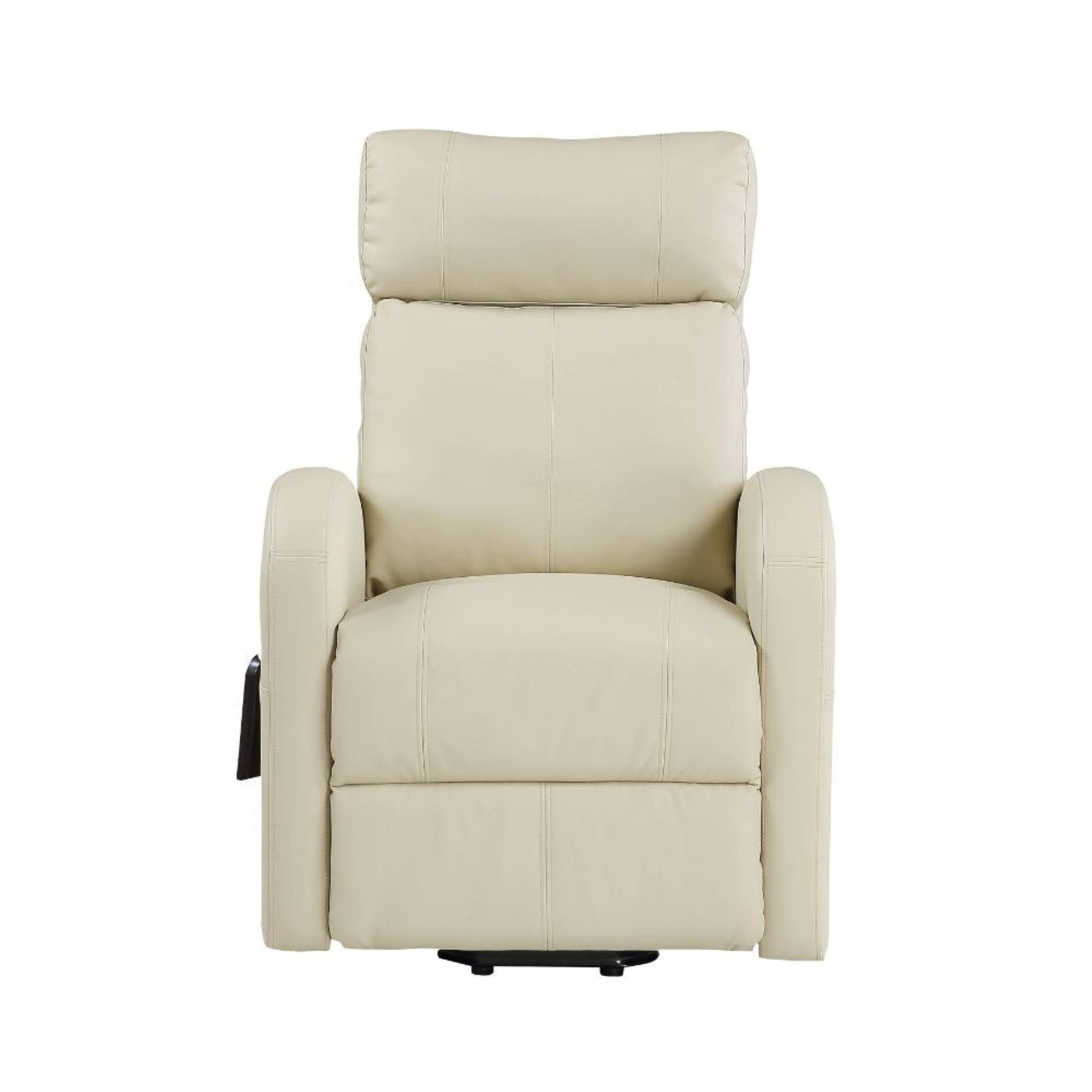 Beige 28'' PU Leather Swivel Recliner with Lift and Wood Accents