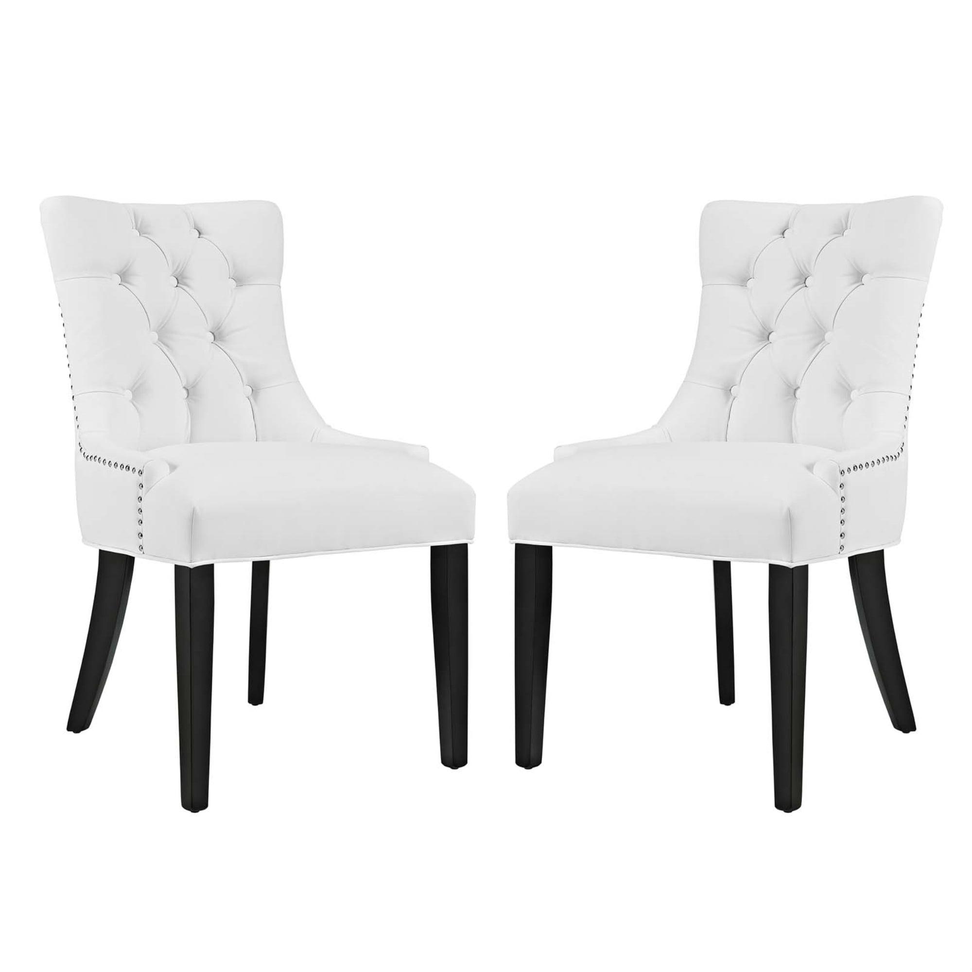 Set of 2 Regent Dining Side Chair Vinyl White - Modway: Tufted, Nailhead Trim, Padded, Wood Legs