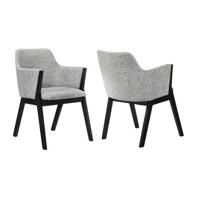 Armen Living Set of 2 Renzo Fabric Wood Dining Chairs Gray/Black: Polyester Upholstery, Foam Fill, Armrests
