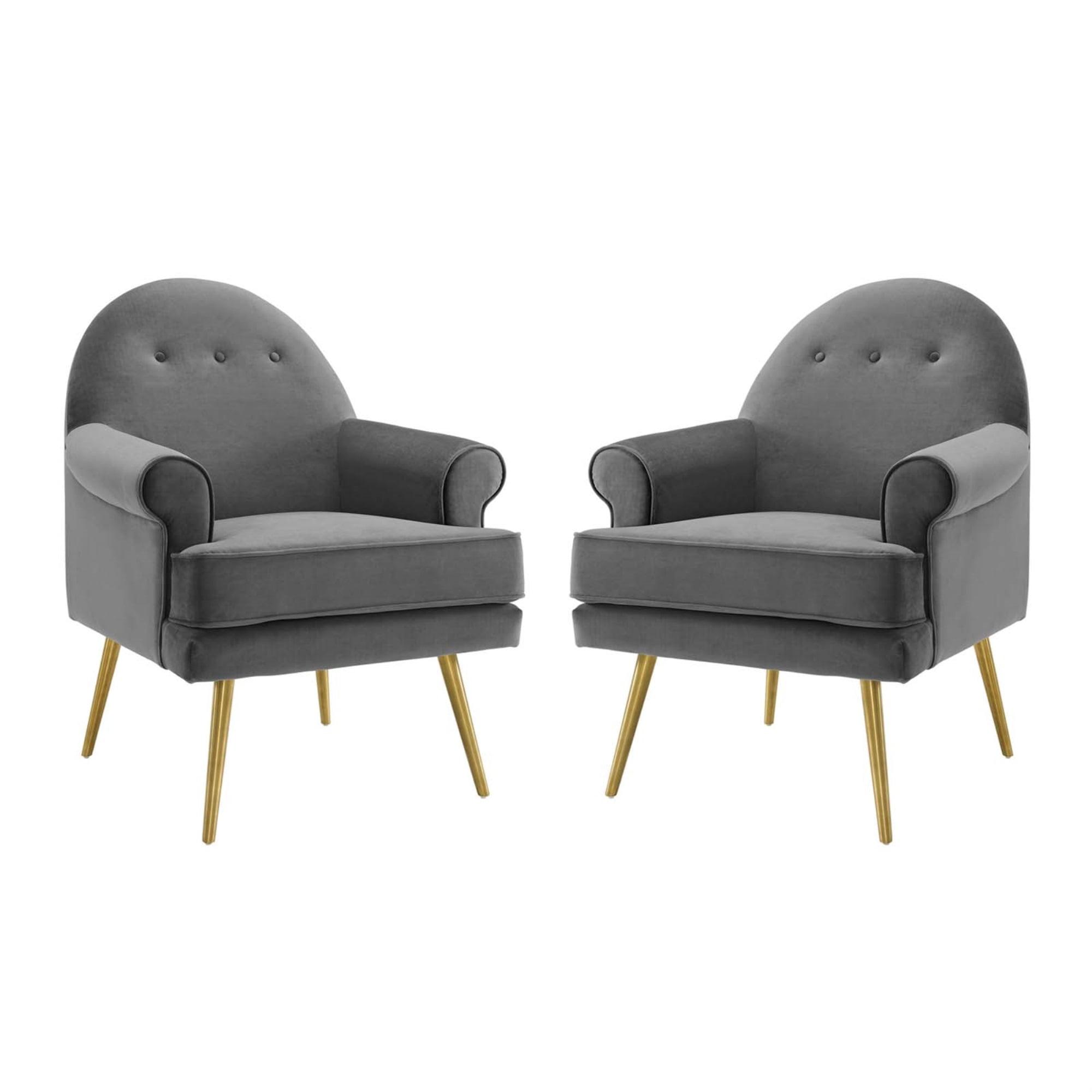 Mid-Century Modern Gray Velvet Accent Chair with Gold Legs