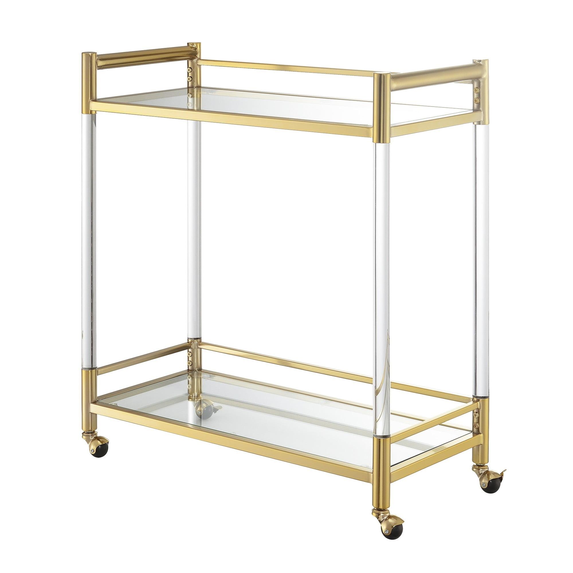 Gold Acrylic and Glass 2-Tier Rectangular Bar Cart with Storage