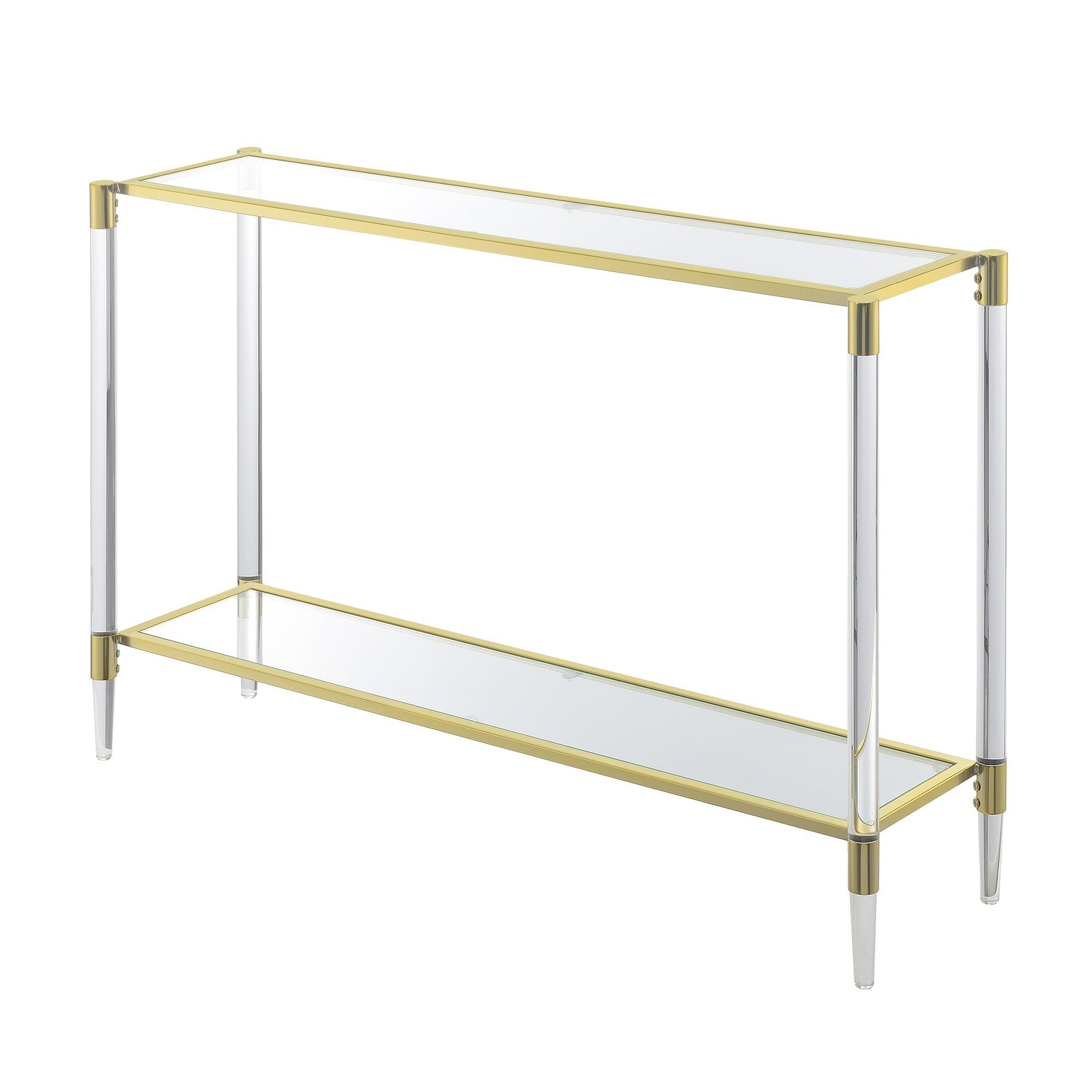 Elegant Gold Chrome and Clear Glass 2-Tier Console Table with Acrylic Legs