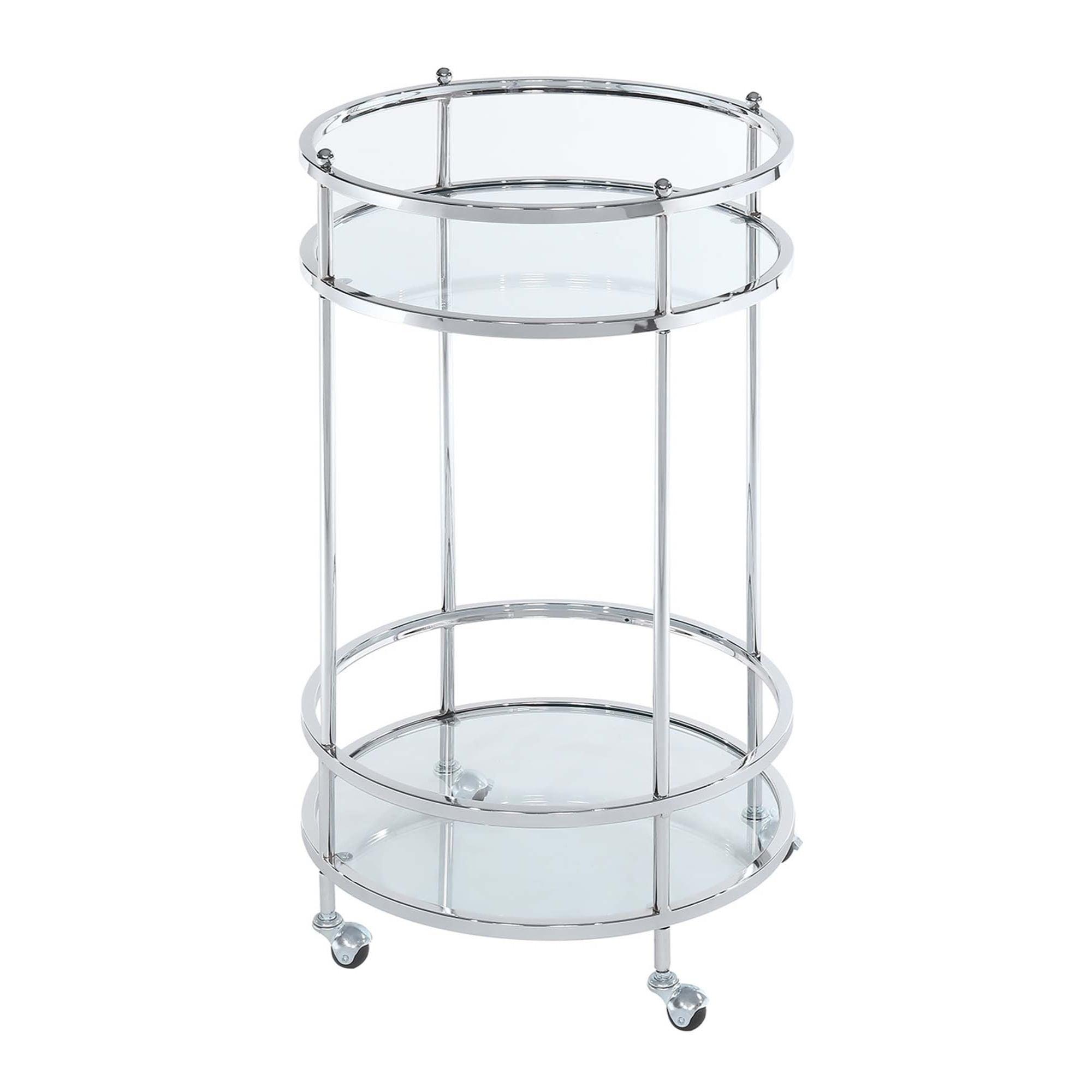 Royal Crest Bar Cart With Wheels in Clear Glass and Chrome Metal Frame