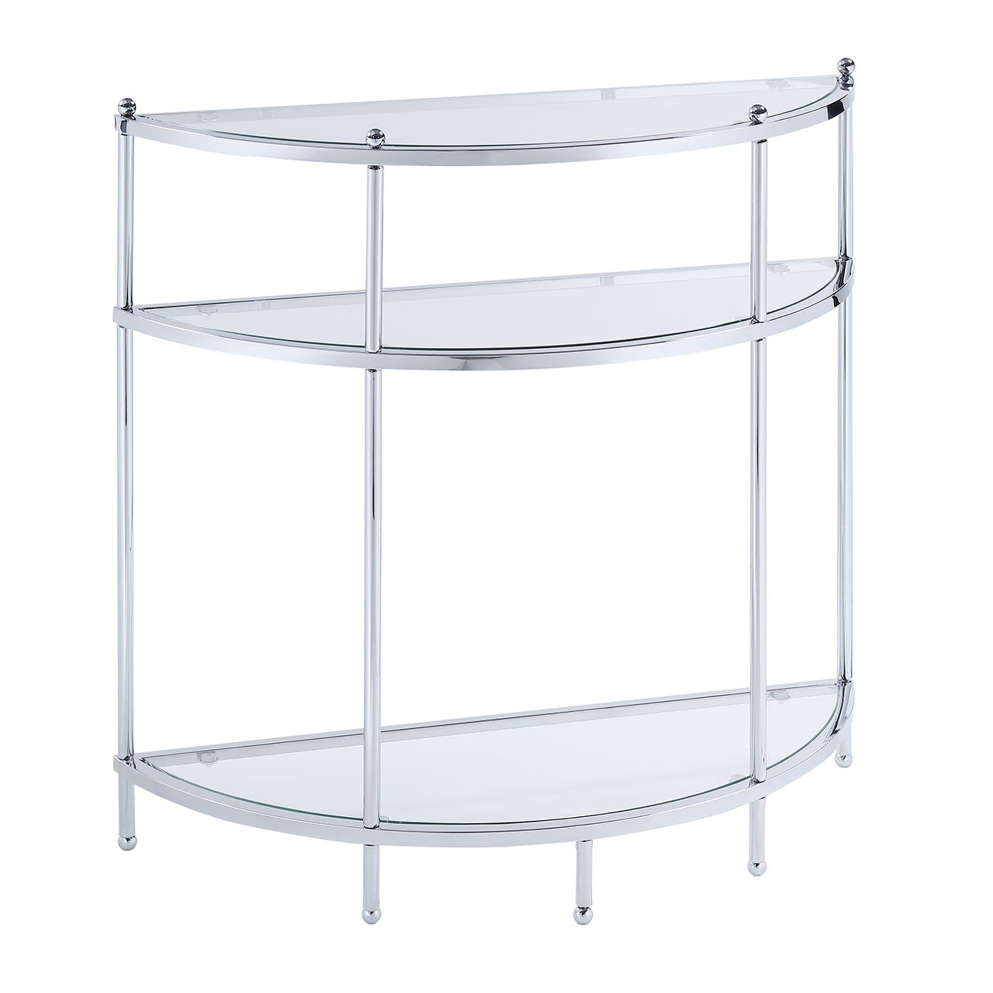 Chrome Demilune 3-Tier Glass Display Entryway Table