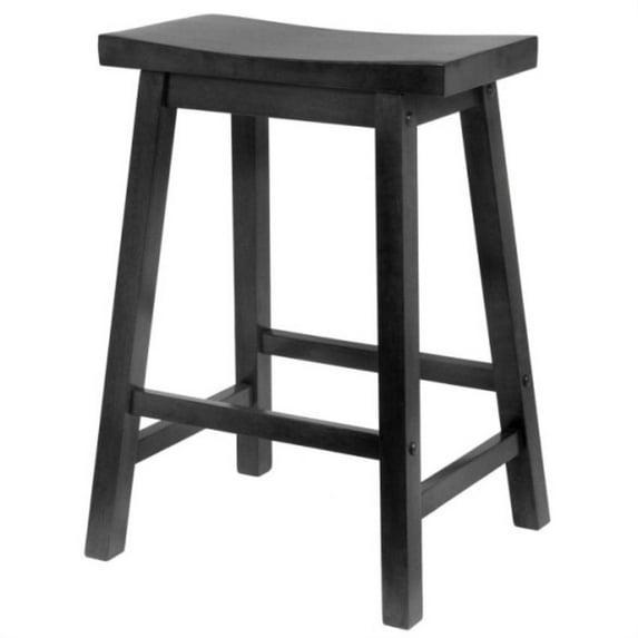 24" Satori Saddle Seat Counter Height Barstool Black - Winsome: Solid Hardwood, Backless Design