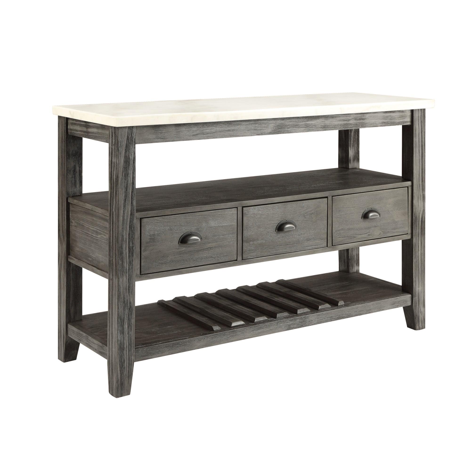 ACME Merel Marble Top Wine Rack Server in White and Gray Oak