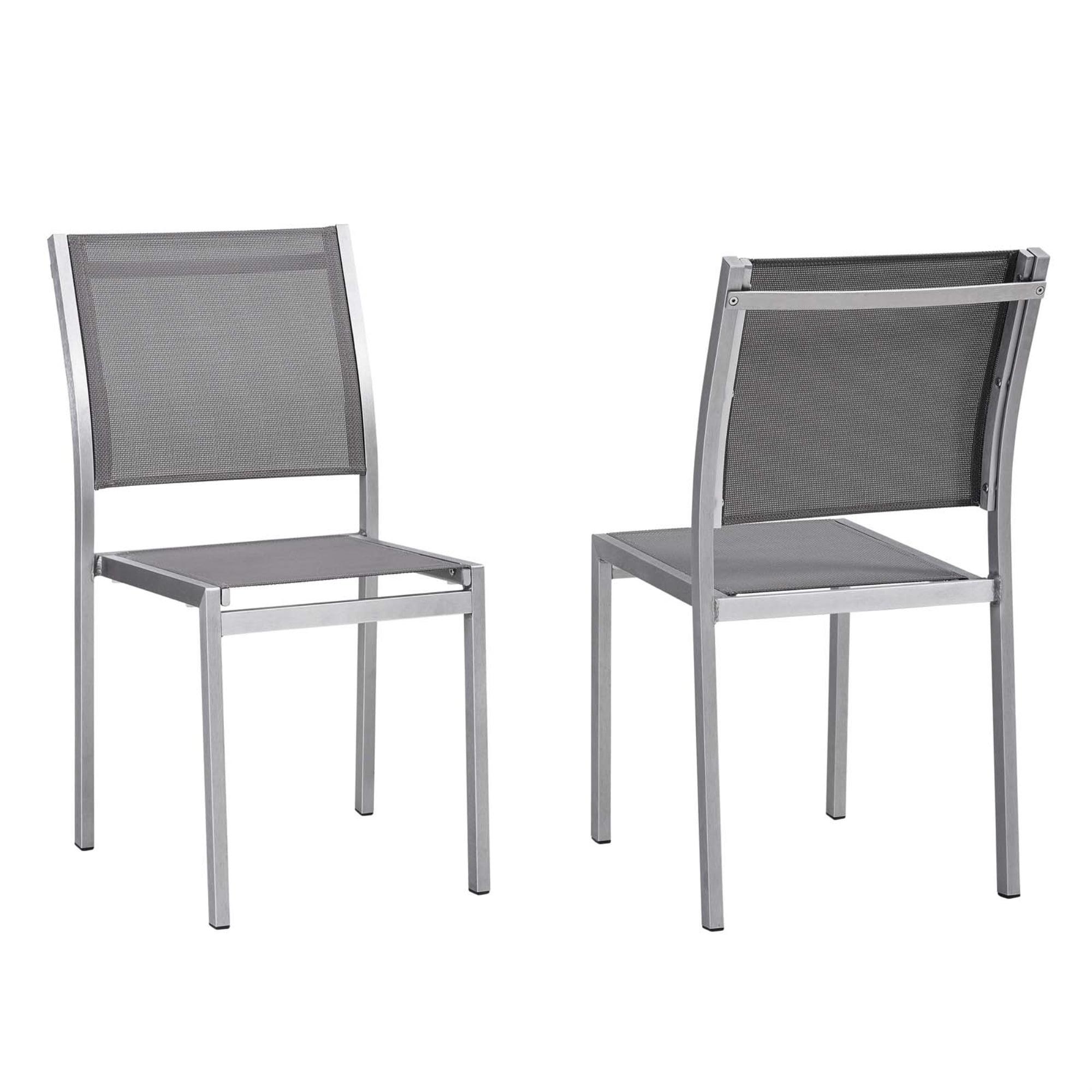 Modway Shore Side Chair Outdoor Patio Aluminum Set of 2 Silver Gray – Lightweight Stackable Dining Chairs with Weather-Resistant Build