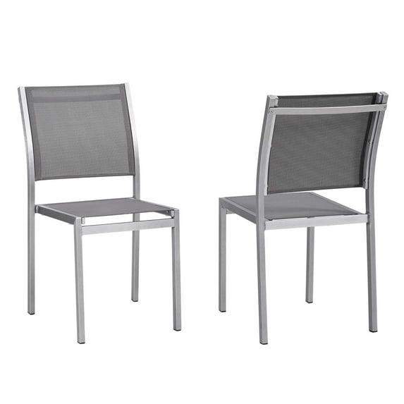 Modway Shore Side Chair Outdoor Patio Aluminum Set of 2 Silver Gray – Lightweight Stackable Dining Chairs with Weather-Resistant Build