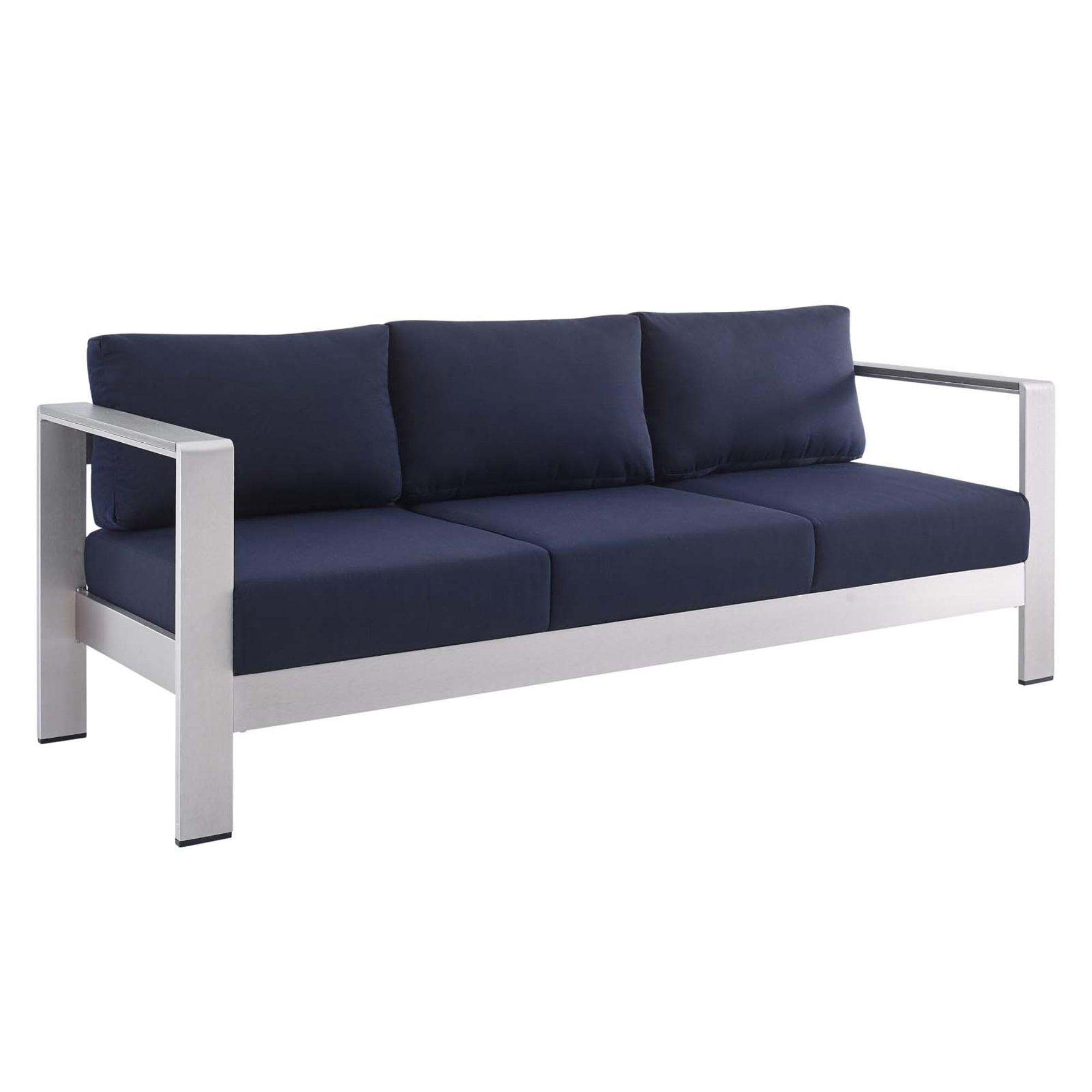 Ergode Shore Sunbrella Fabric Aluminum Outdoor Patio Sofa - Silver Navy