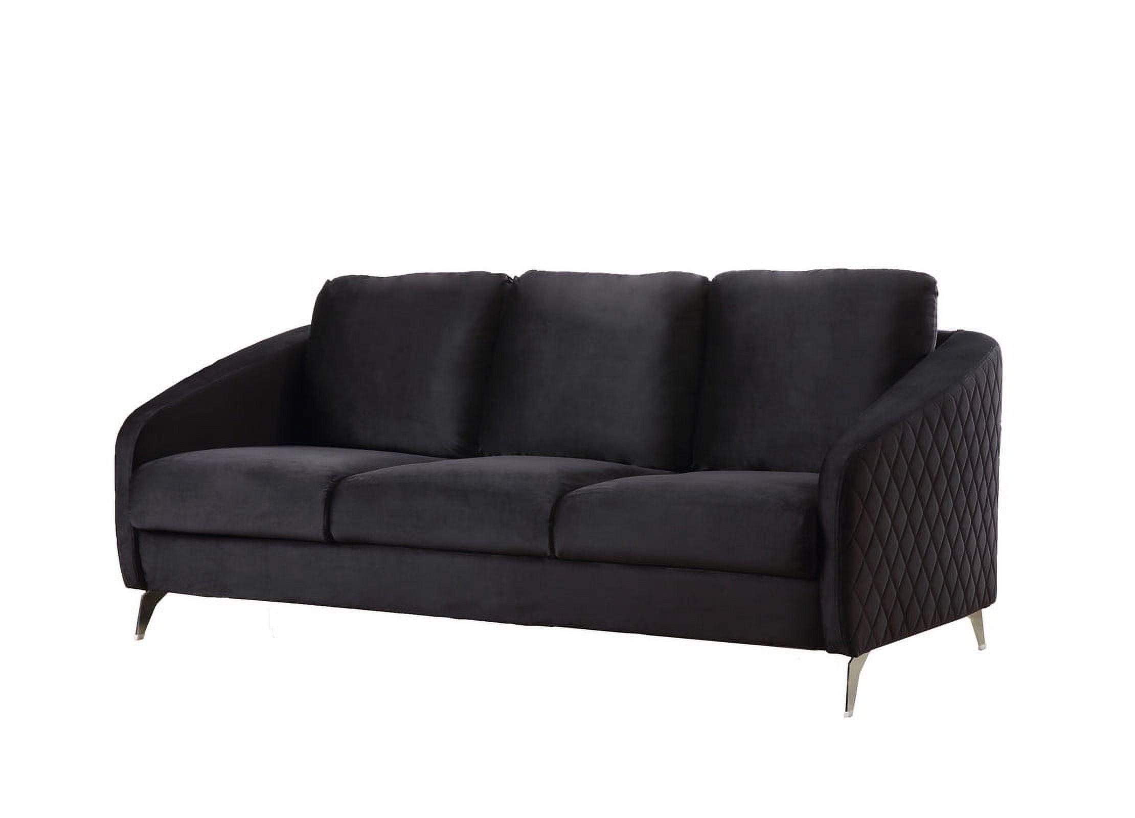 Sofia Elegant Black Velvet 77.5" Sofa with Chrome Metal Legs