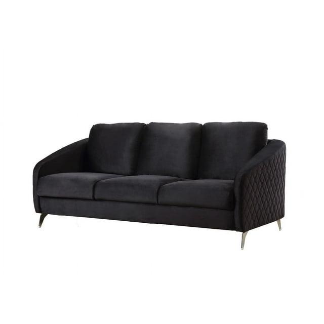 Sofia Black Velvet Elegant Modern Chic Sofa Couch with Chrome Metal Legs