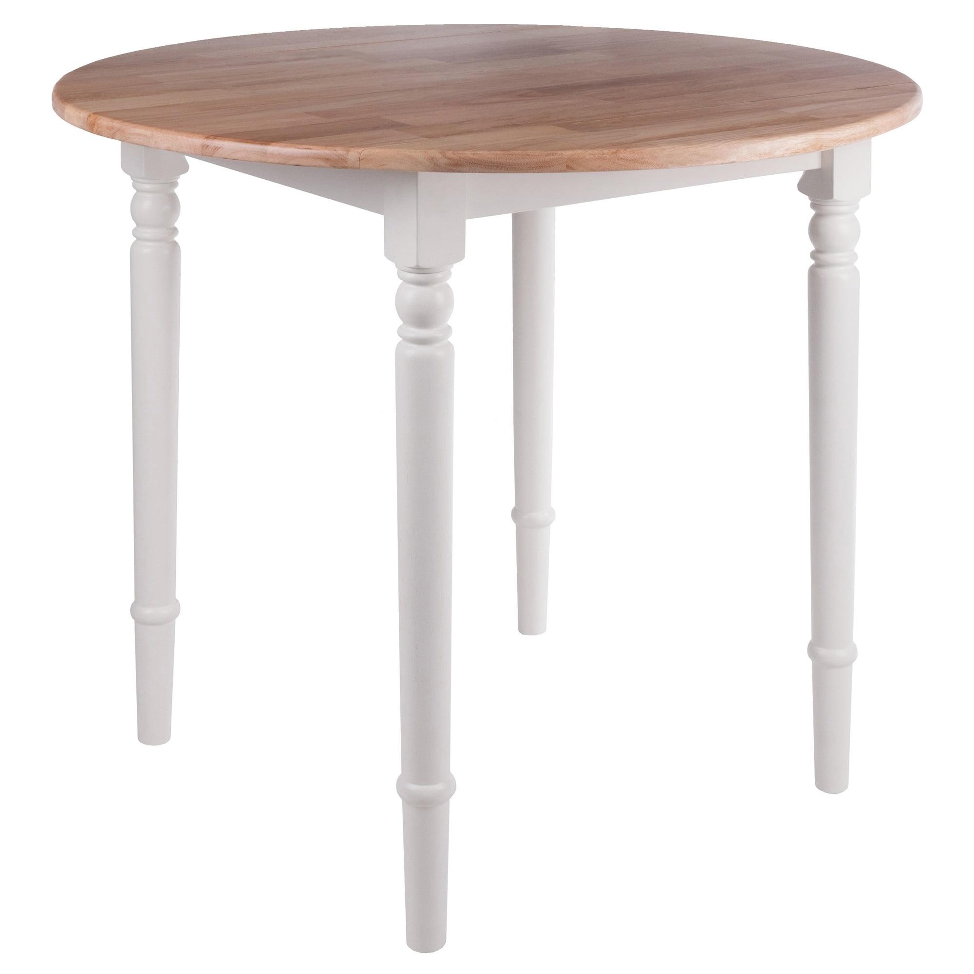 Sorella Round Drop Leaf Dining Table Natural/White - Winsome: Modern 4-Point Leg Kitchen Table, Seats 4