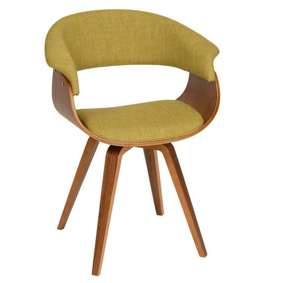 Summer Modern Chair - Green Fabric And Walnut Wood - Armen Living: Polyester Upholstery, Mid-Century Design, Foam Filled