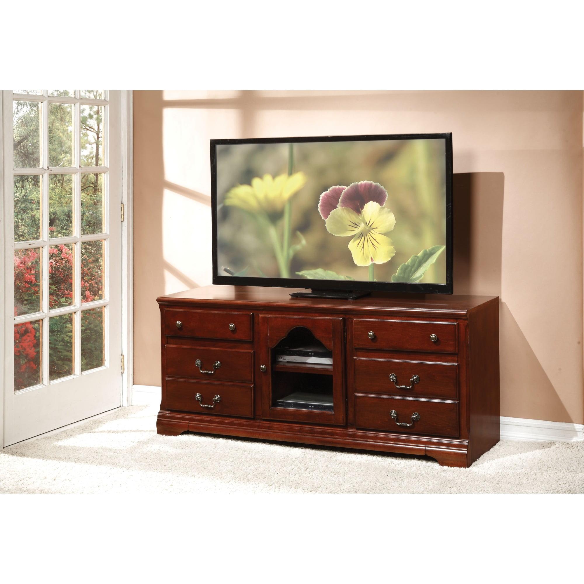 Hercules Cherry Wood TV Stand with Glass Doors